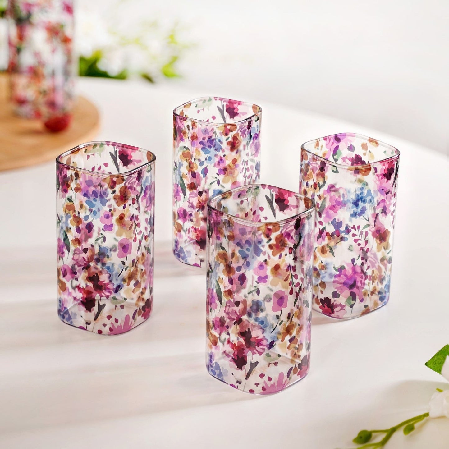 Printed Glass Tumbler Set Of 4 340ml