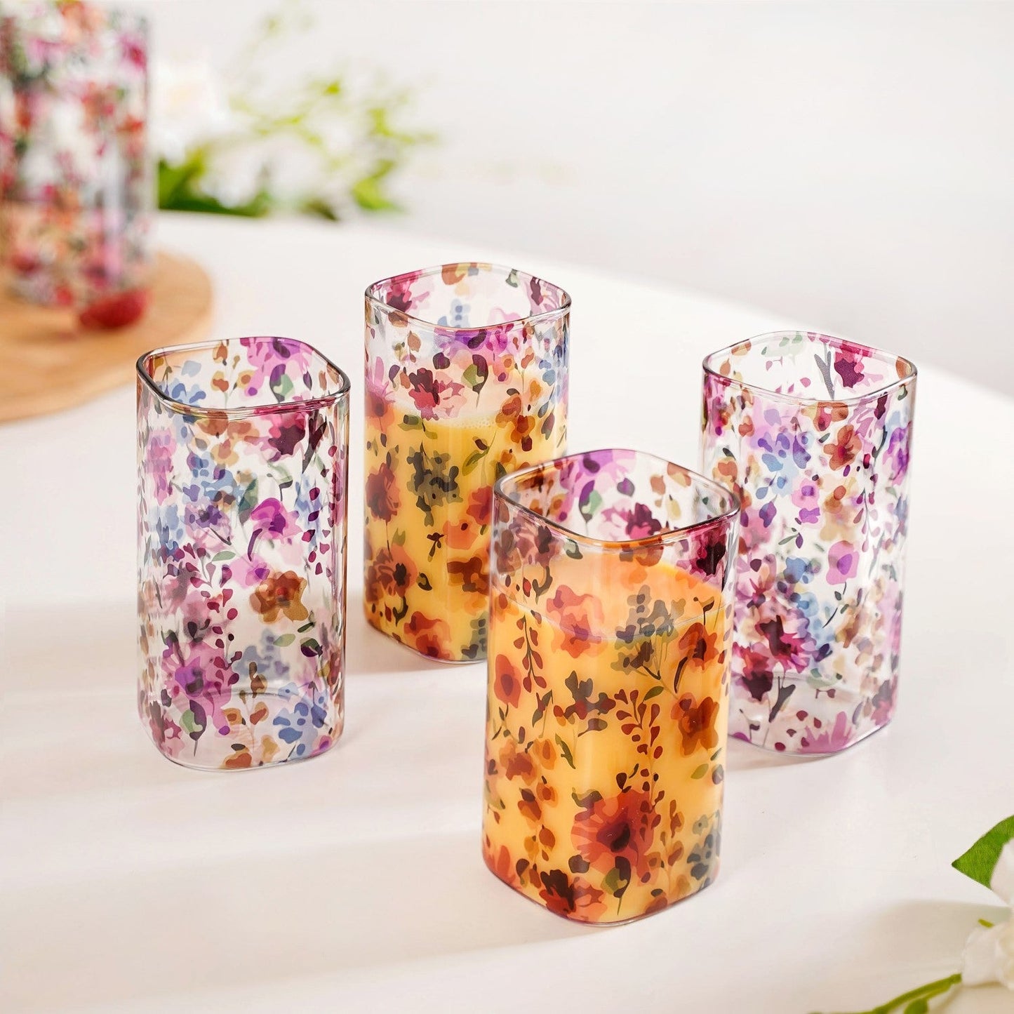 Printed Glass Tumbler Set Of 4 340ml