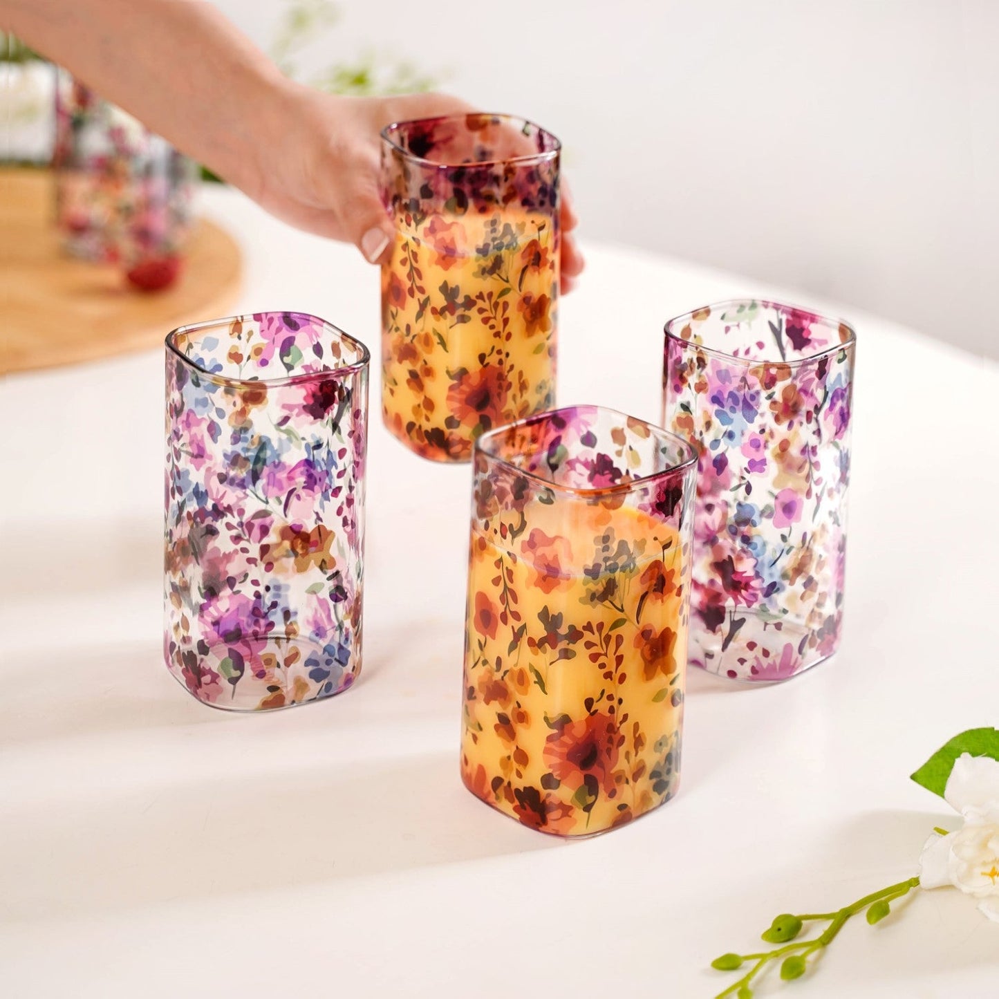 Printed Glass Tumbler Set Of 4 340ml