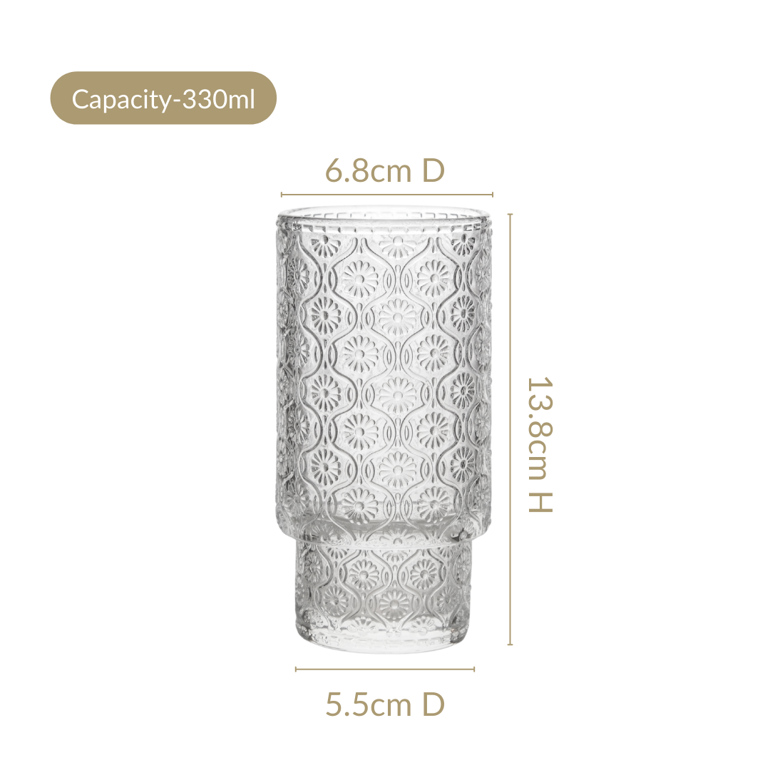 Embossed Tall Glass Tumblers Set Of 6 330ml